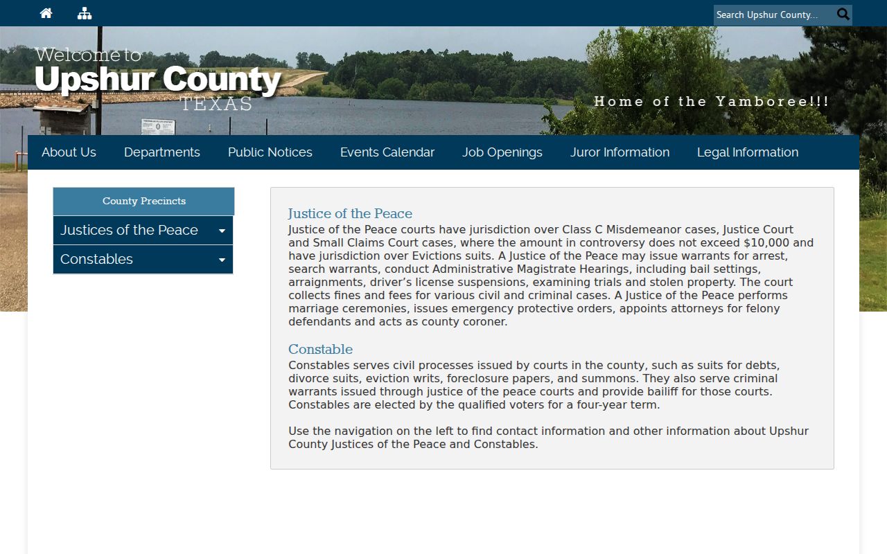 Upshur County page describing Justice of the Peace and constable roles