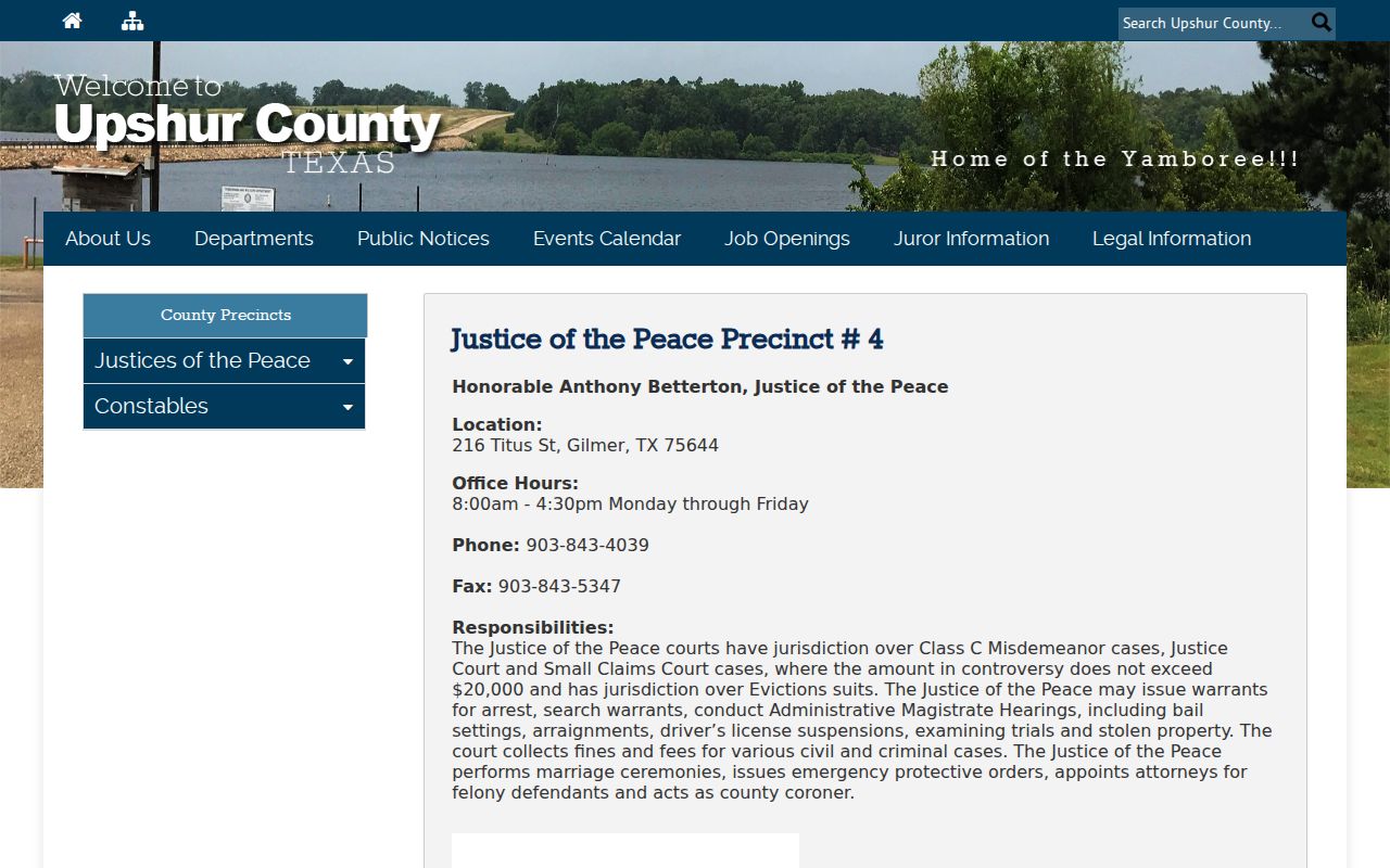 Upshur County Justice of the Peace precinct page