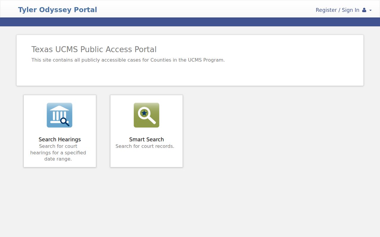 Texas court portal landing page used to find public case information