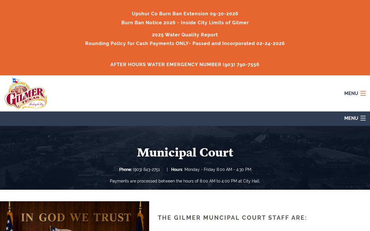Gilmer Municipal Court official page with local court information