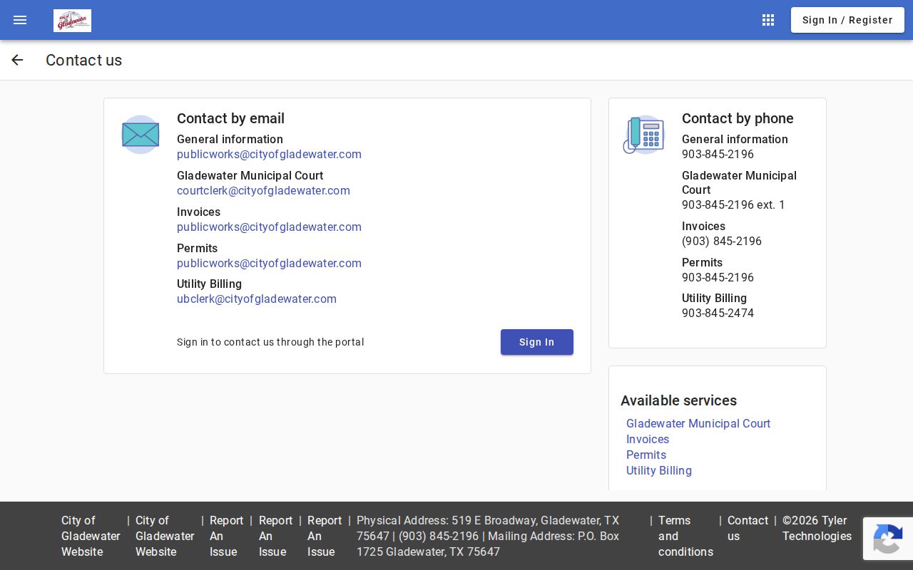 Gladewater Municipal Court online contact portal