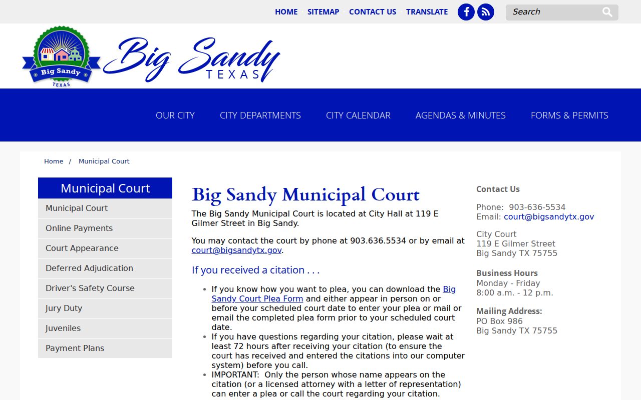 Big Sandy Municipal Court citation and contact guidance
