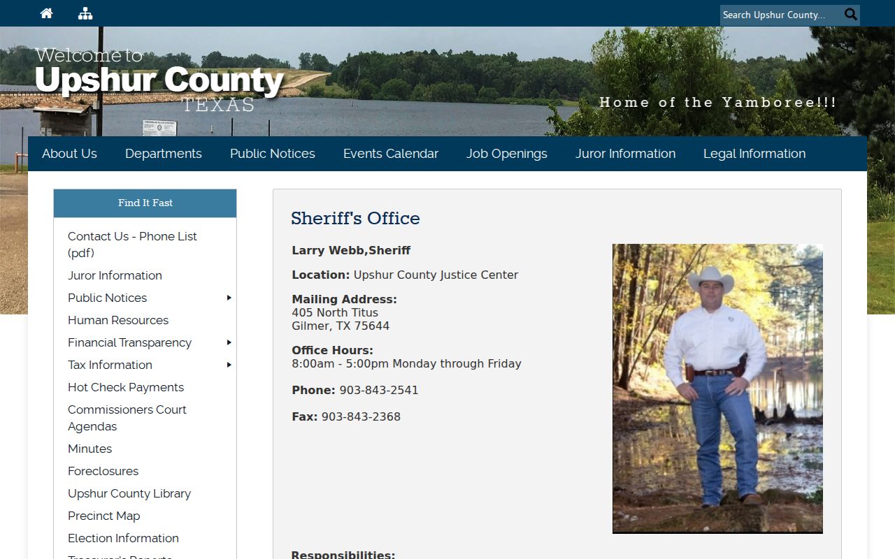 Upshur County Sheriff's Office public agency page
